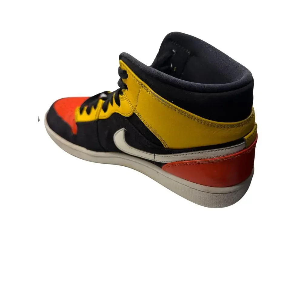 Nike Air Jordan 1 Mid Black Yellow Red Sneakers Men's Size 9.5 852542-087